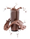 Hot chocolate splash in glass, sauce or syrup, cocoa drink or choco cream, melted chocolate wave, milkshake splash, abstract