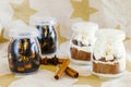 Hot chocolate, tea, cinnamon, biscuit and cacao, Christmas edible presents, sweet dessert