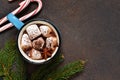 Hot Chocolate Is A Traditional Winter Drink. Christmas Background.