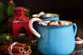 Hot Chocolate Is A Traditional Winter Drink. Christmas Background.