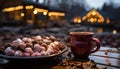 Hot chocolate warms the night, a sweet winter refreshment generated by AI