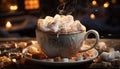 Hot chocolate warms the soul on a cozy winter night generated by AI