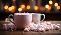 Hot chocolate warms the table, a cozy winter celebration generated by AI