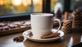 Hot chocolate warms the table, a cozy winter refreshment generated by AI