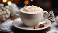 Hot chocolate warms the winter with a frothy, chocolatey delight generated by AI Royalty Free Stock Photo