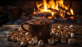 Hot chocolate warms the winter with marshmallow and chocolate generated by AI