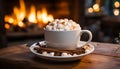 Hot chocolate warms the winter with marshmallow and love generated by AI