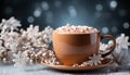 Hot chocolate warms the winter table with sweet elegance generated by AI