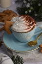 Hot Chocolate with Whipped Cream and Gingerbread Cookies, Christmas Treats Royalty Free Stock Photo