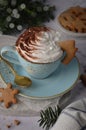 Hot Chocolate with Whipped Cream and Gingerbread Cookies, Christmas Treats Royalty Free Stock Photo