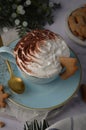 Hot Chocolate with Whipped Cream and Gingerbread Cookies, Christmas Treats Royalty Free Stock Photo