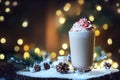 hot chocolate with Whipped cream icing with strawberry and sprinkles on top Royalty Free Stock Photo