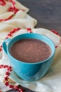 Hot chocolate wooden table.