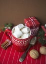 HOT CHRISTMAS BEVERAGE COCOA AND MARSHMALLOW Royalty Free Stock Photo