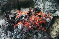 Hot coals from a burnt fire Royalty Free Stock Photo