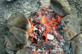 Hot coals after a burnt fire Royalty Free Stock Photo