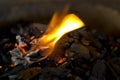 Hot coals with flame Royalty Free Stock Photo