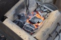 Hot coals. Incandescent furnace. Metal melting