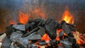 Hot coals in the preparing for grilling Royalty Free Stock Photo