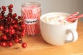 Hot Coco with Peppermint sticks jar cranberries Royalty Free Stock Photo