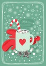 Hot cocoa chocolate winter cozy drink with red gloves and gingerbread star cookies vertical card
