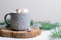 Hot Cocoa Drink with Marshmallow in a Mug on Christmas Background, Winter Chocolate or Coffee Beverage Royalty Free Stock Photo