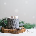 Hot Cocoa Drink with Marshmallow in a Mug on Christmas Background, Winter Chocolate or Coffee Beverage Royalty Free Stock Photo