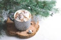 Hot Cocoa Drink with Marshmallow in a Mug on Christmas Background, Winter Chocolate or Coffee Beverage Royalty Free Stock Photo