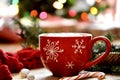 Hot cocoa in festive red mug