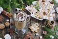 Hot cocoa with marshmallow and christmas cookies