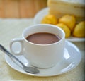 Hot cocoa and sandwich for breakfast