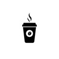 Hot coffe cup icon. Disposable coffee cup icon with beans logo. Paper mug. Vector on isolated white background. EPS 10