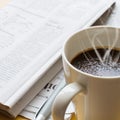 Hot coffee, ball-point and newspaper 2 Royalty Free Stock Photo