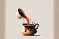 hot coffee being poured into a cup from a cezve on a white backdrop Royalty Free Stock Photo