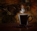 Hot coffee blending roast on wood table