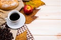 Hot coffee with bread and apple Royalty Free Stock Photo