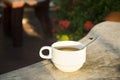 Hot coffee breakfast with lighting of sun Royalty Free Stock Photo