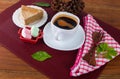 Hot coffee and cakes on the wooden table Royalty Free Stock Photo