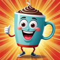 Hot coffee cappuccino chocolate drink happy face funny cup