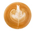 Hot coffee cappuccino latte art heart flower shape top view isolated on white background, clipping path Royalty Free Stock Photo
