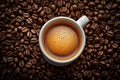 Hot coffee cup on coffee beans Royalty Free Stock Photo