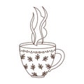 Hot coffee cup fresh aroma isolated icon white background linear design