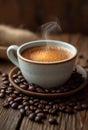 Hot coffee cup with smoke on wooden table Royalty Free Stock Photo