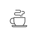 Hot coffee cup with steam outline icon