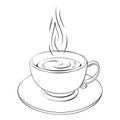 Hot coffee cup or teacup line drawing isolated on white. Coffee break or tea sketch icon. outline illustration of one Royalty Free Stock Photo