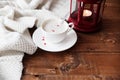 Hot coffee cup on a wooden table Royalty Free Stock Photo