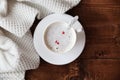 Hot coffee cup on a wooden table Royalty Free Stock Photo