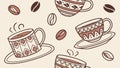 Hot Coffee Cups and Beans Seamless Pattern Design, vector design Generative AI Royalty Free Stock Photo