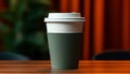 Hot coffee in a disposable cup on a wooden table generated by AI Royalty Free Stock Photo