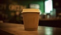 Hot coffee in disposable cup on wooden table, no people generated by AI Royalty Free Stock Photo